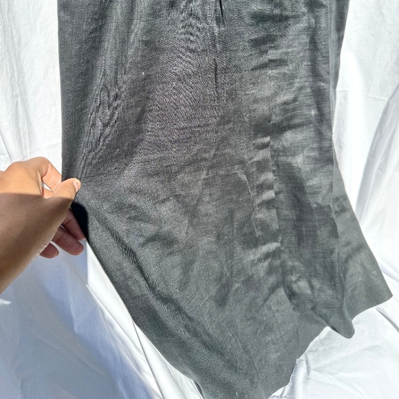 100% Linen Black Cinched Waist Structured Midi Length Minimalist Dress - Picture 5 of 5